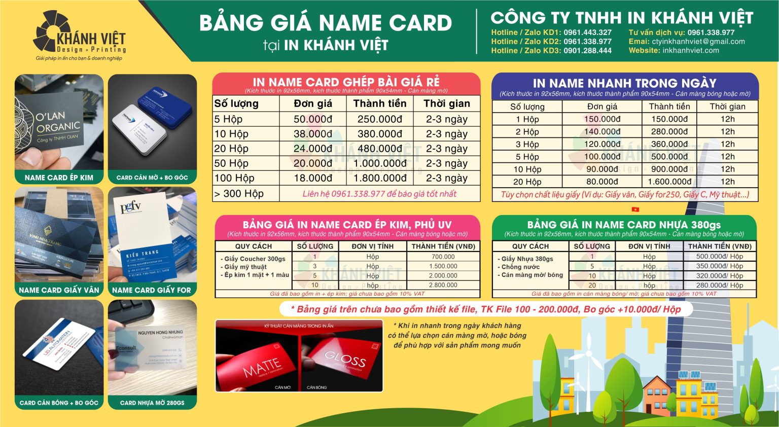 Bảng giá in name card cao cấp