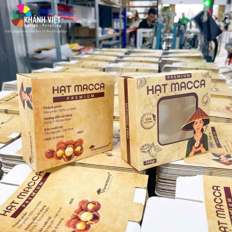 In Hộp Giấy Đựng Hạt Macca Đẹp, Thiết Kế Free Theo Yêu Cầu