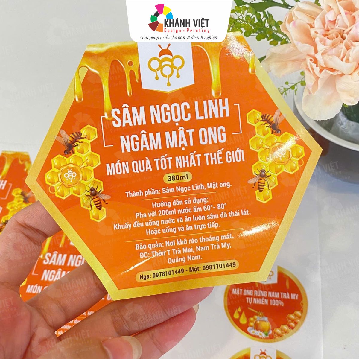 Tem dán bao bì mật ong hình lục giác