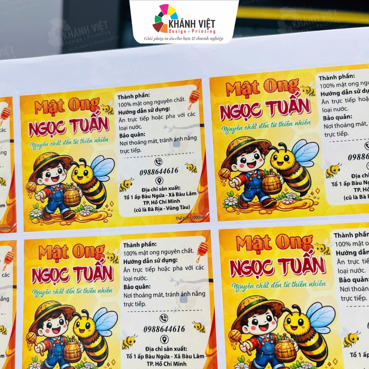 Decal tem nhãn mật ong đẹp