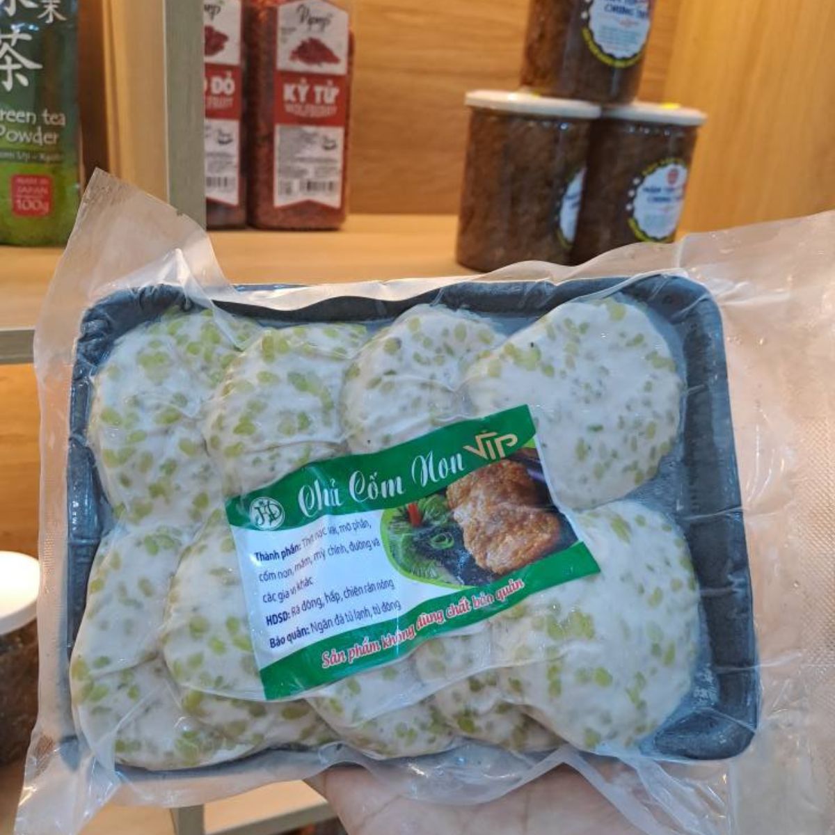 Mẫu tem dán chả cốm hình chữ nhật 