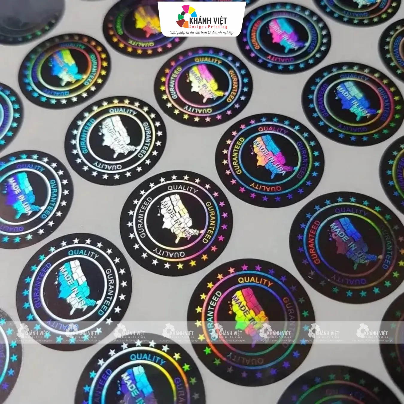 Mẫu tem bảo hành hologram 7 màu hình tròn