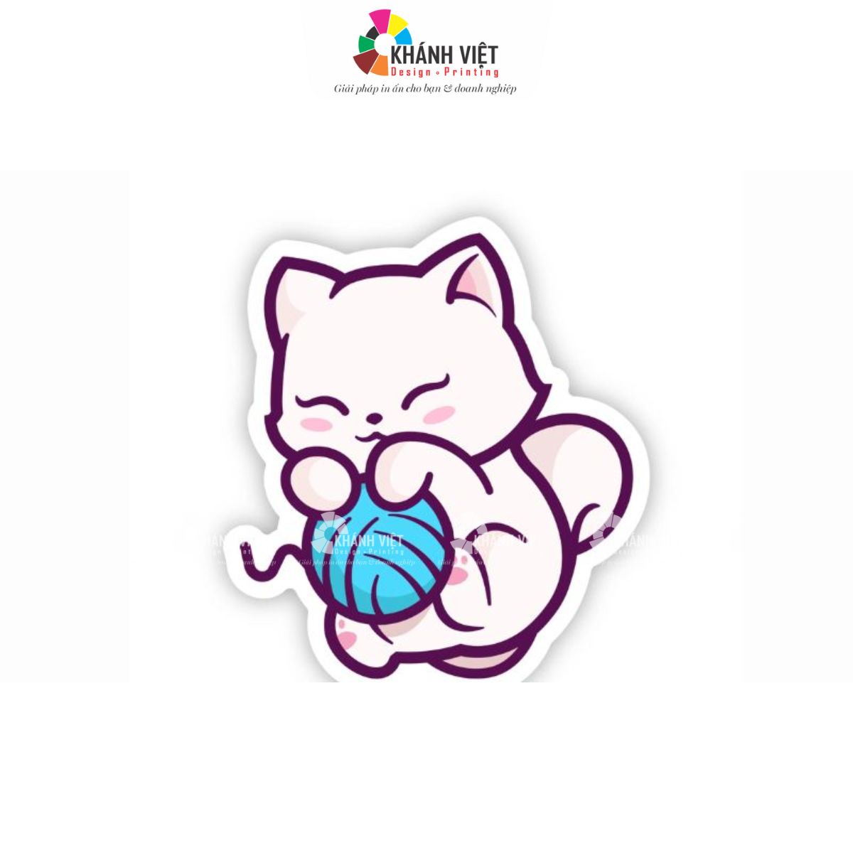 Sticker mèo ôm quả bóng