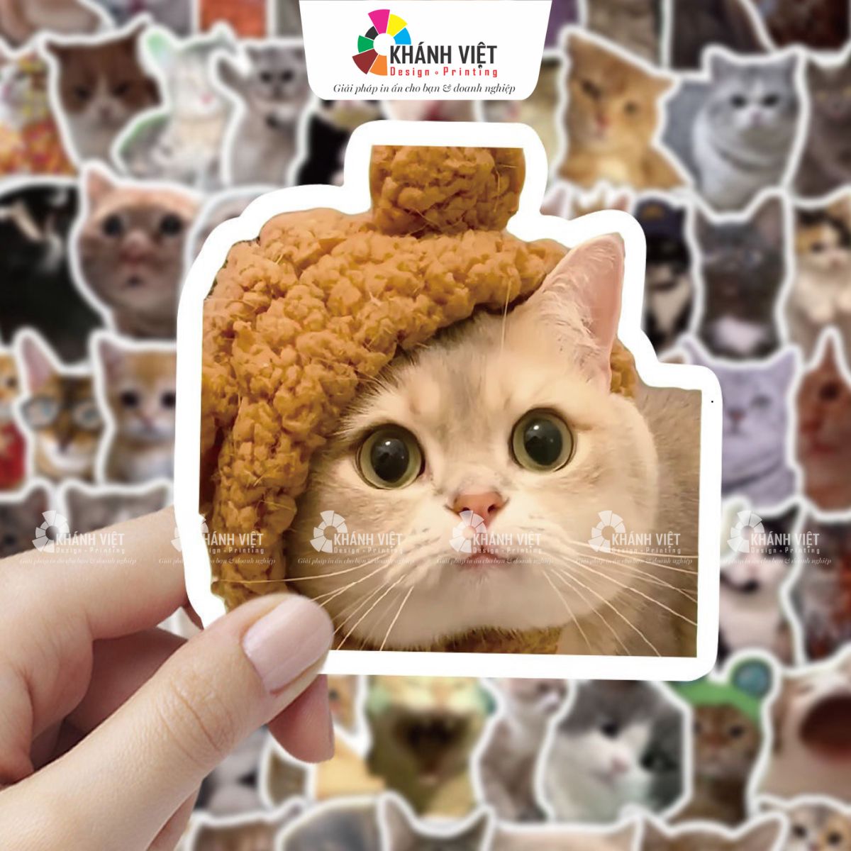 Sticker mèo đang đội mũ len
