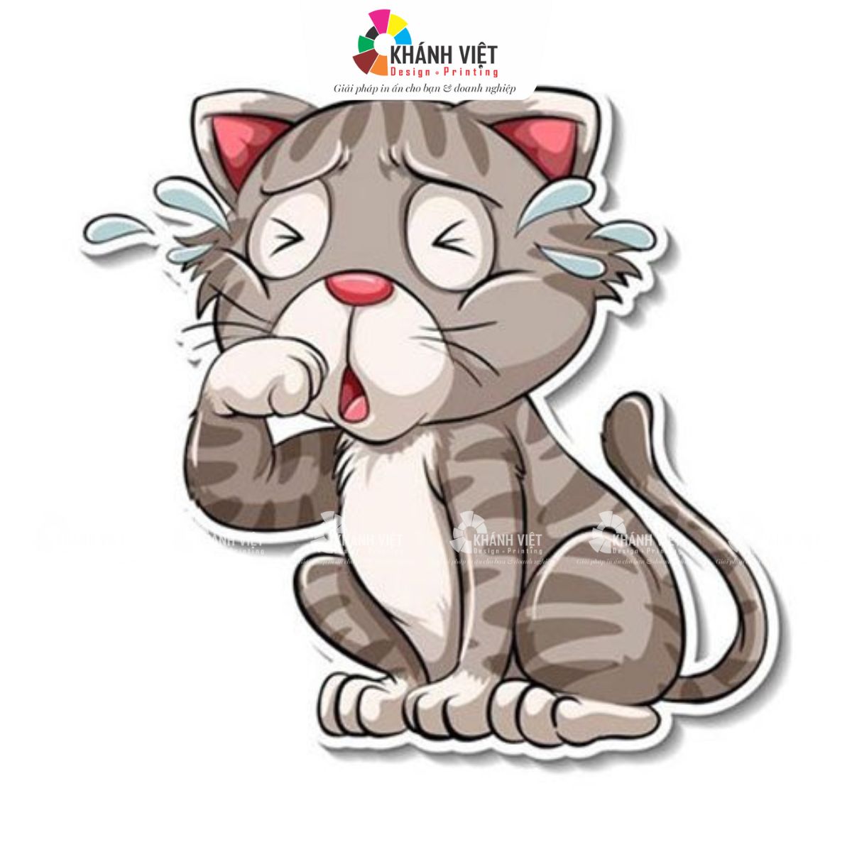 Sticker mèo khóc đánh yêu