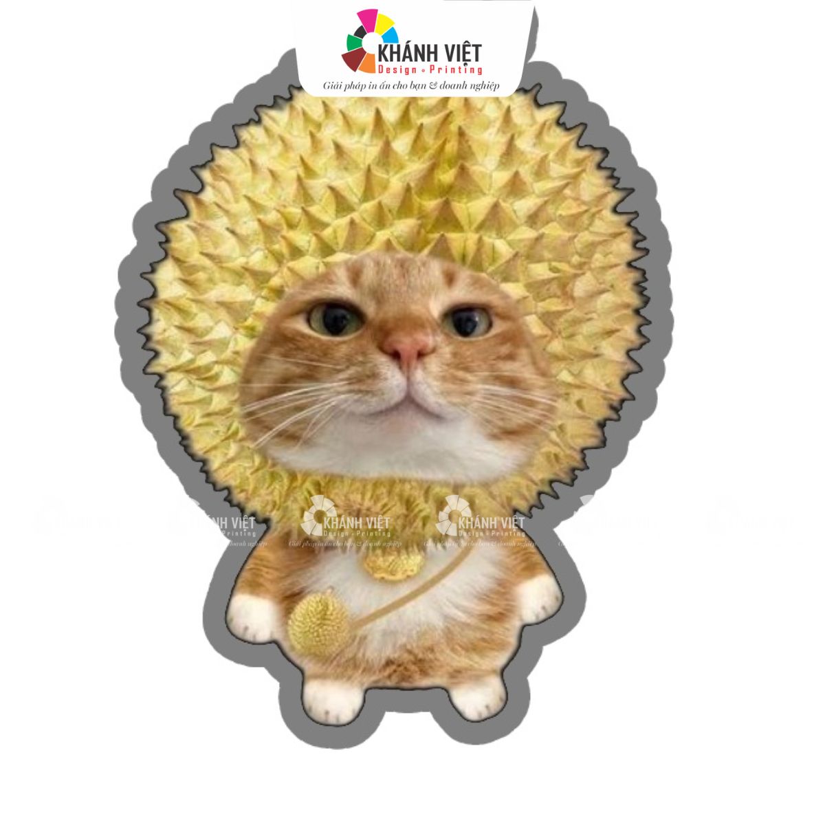 Sticker mèo đội vỏ sầu riêng
