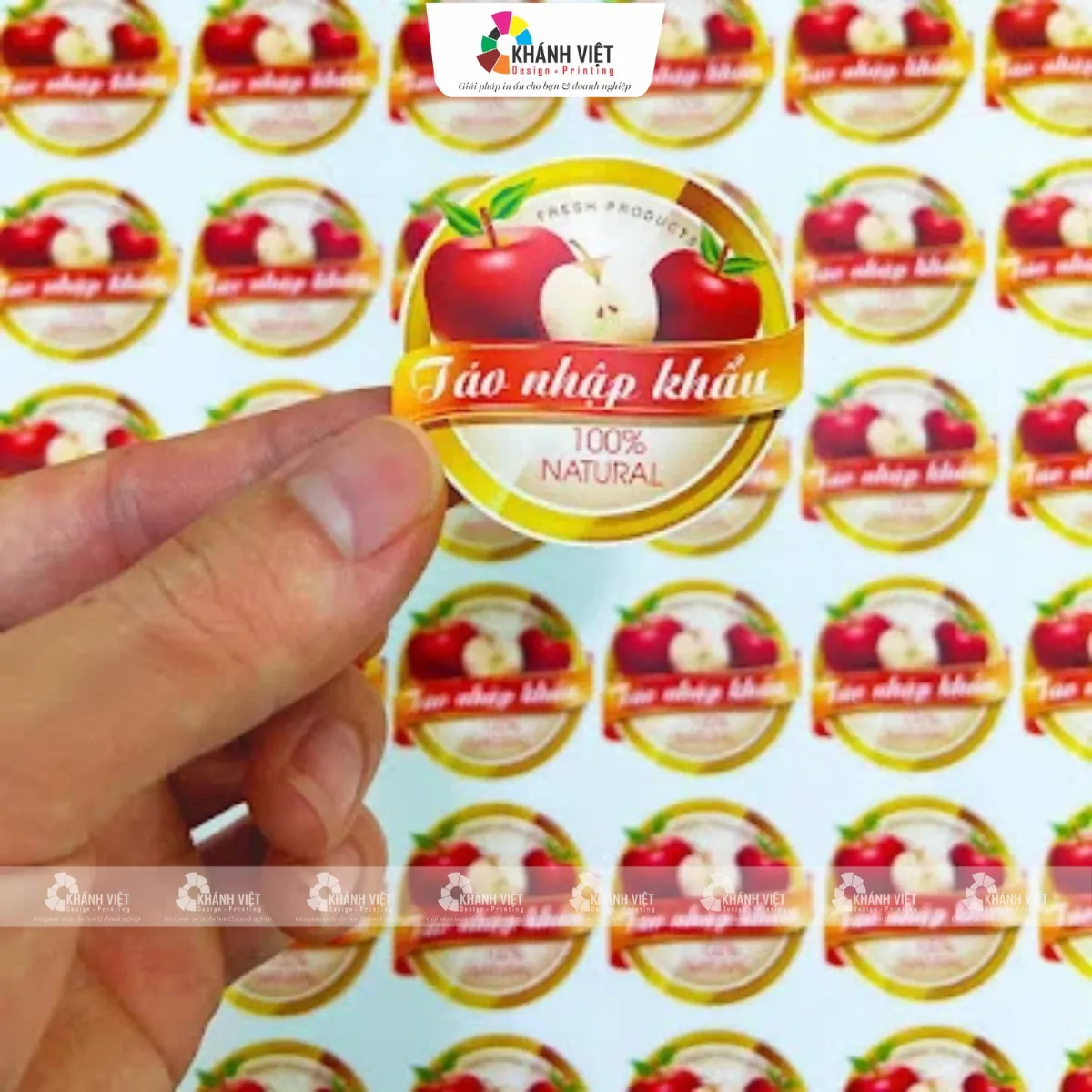 Mẫu thiết kế tem tròn táo nhập khẩu
